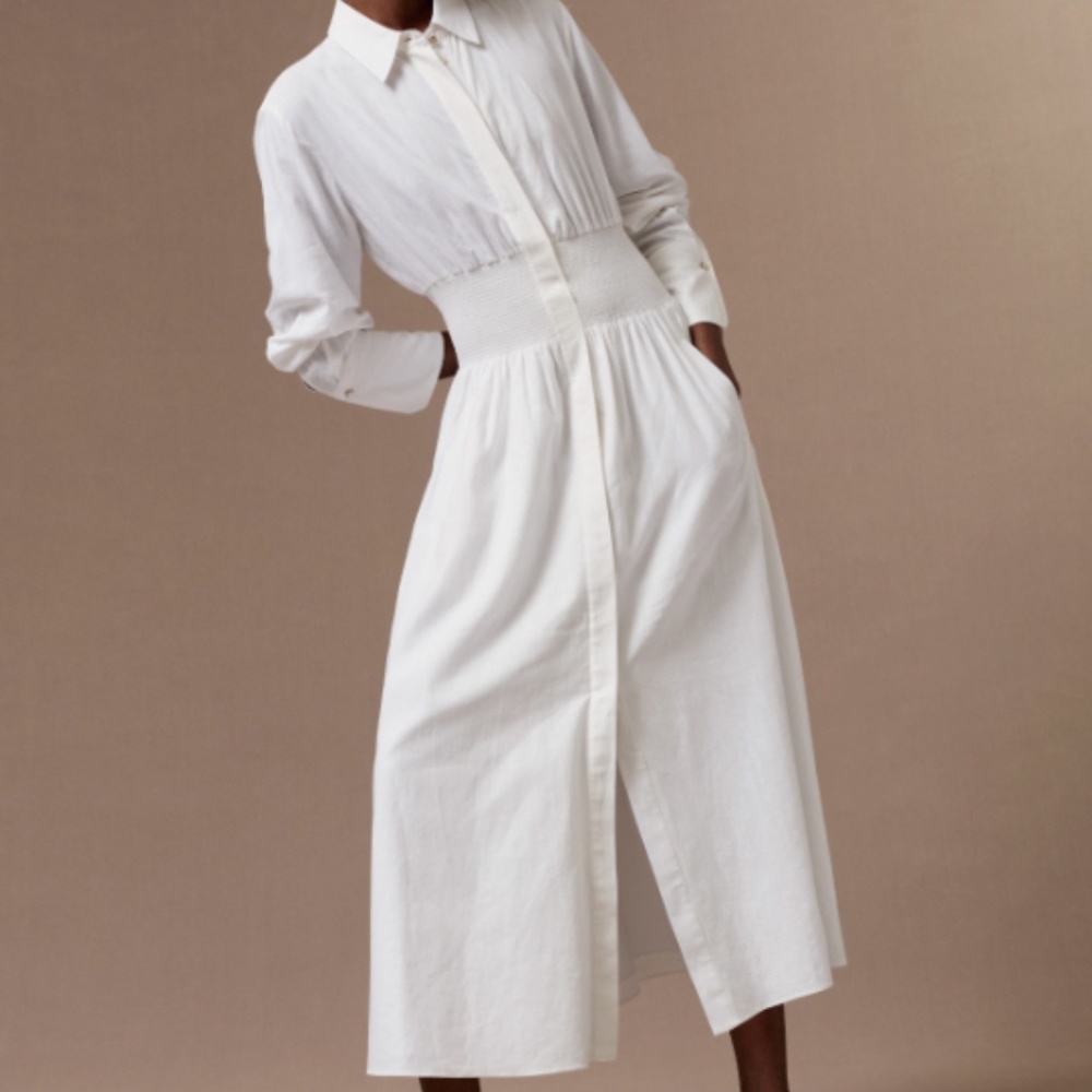 NWT SIR The Label White Linen Dress long sleeve